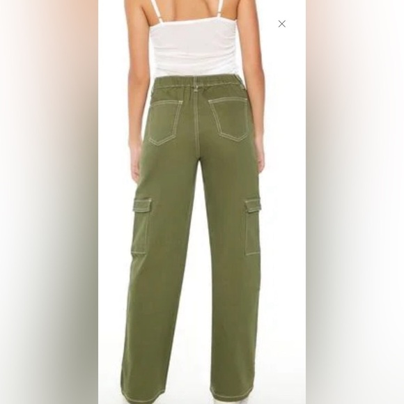 Forever 21 Honey Peach Twill Cargo Straight Leg Pants Cypress Green Sz XS - Picture 2 of 10